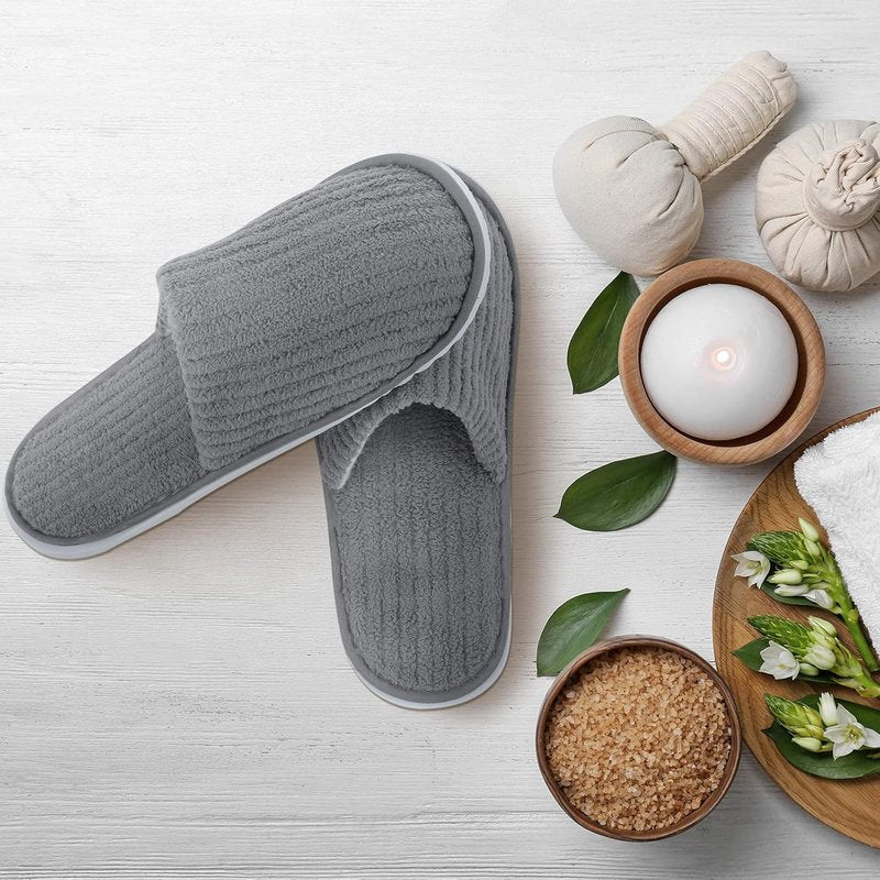 Elcoho Closed Toe Spa Slippers - 12 Pairs Reusable Coral Fleece for Home & Travel | Washable Indoor Footwear