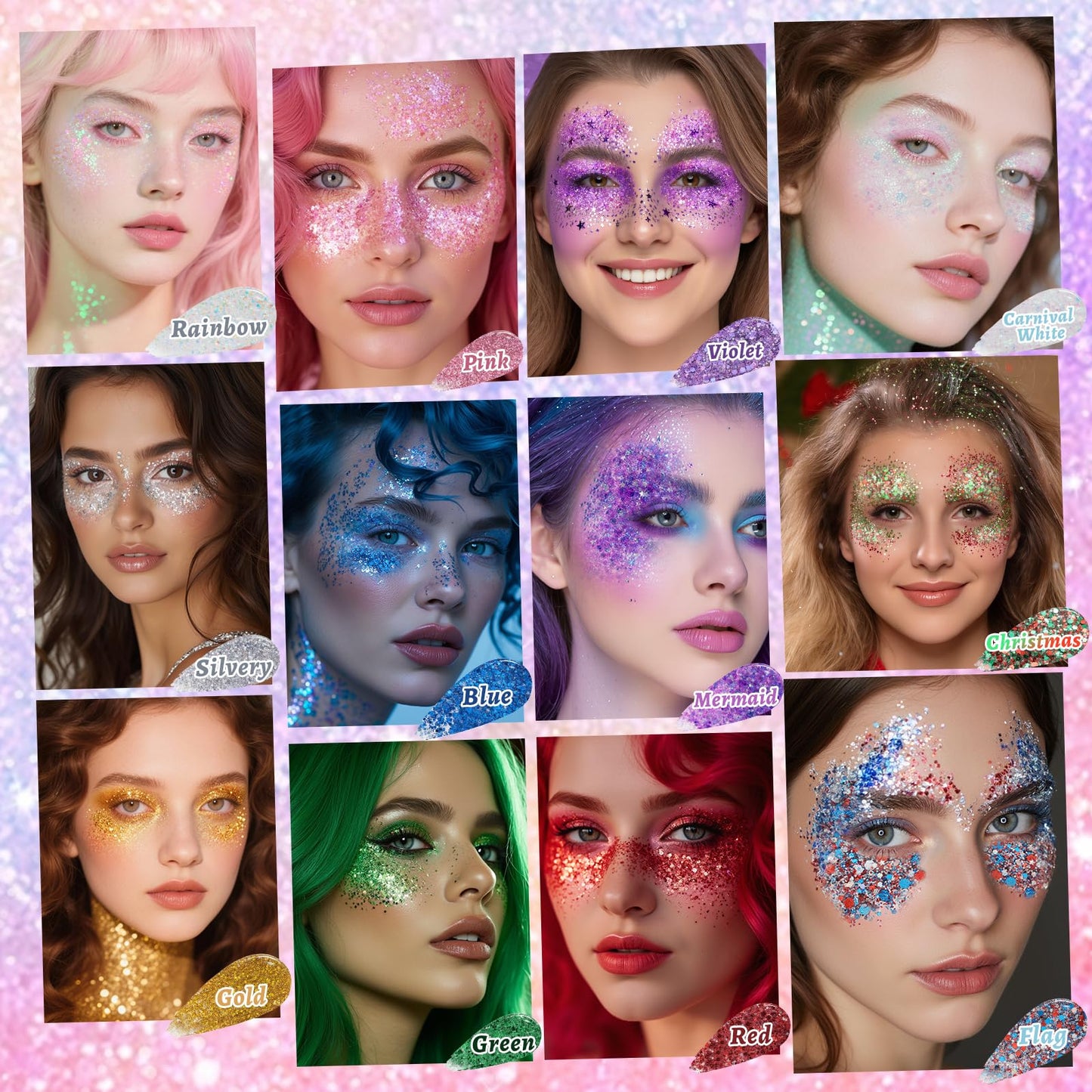 YBUETE Rainbow Face and Body Glitter Stick for Sparkling Makeup, Hair Glitter Accessories for Women, Highlighting Stick for Fairy Dust Makeup, Cheerful Face Glitter for Festive Parties and Carnivals