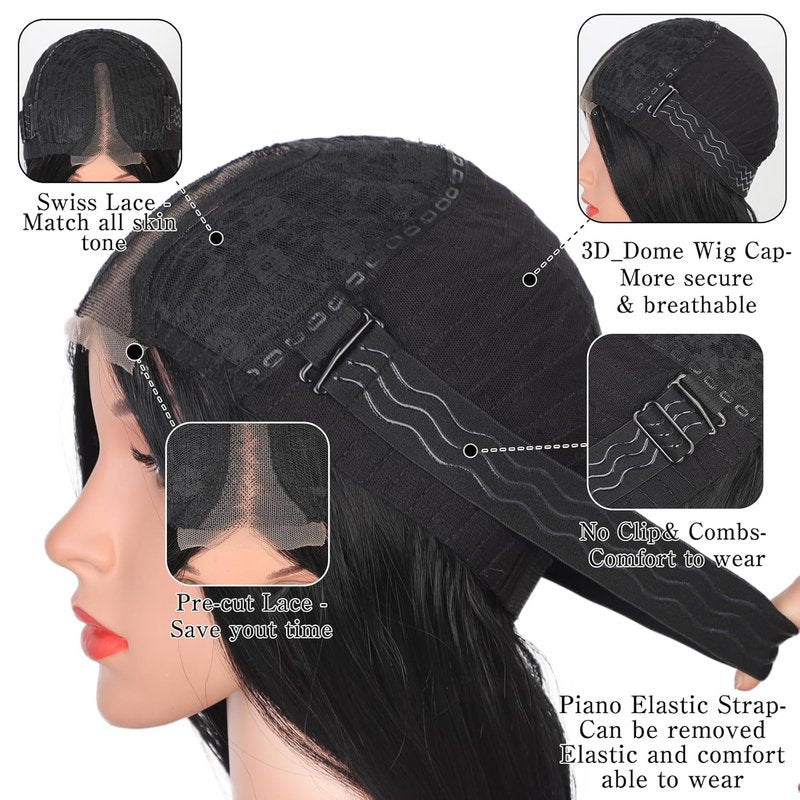 Long Black Wigs for Women - 26 Inch Curly Wavy Synthetic Hair with Lace Hairline | Natural Looking Daily Wear