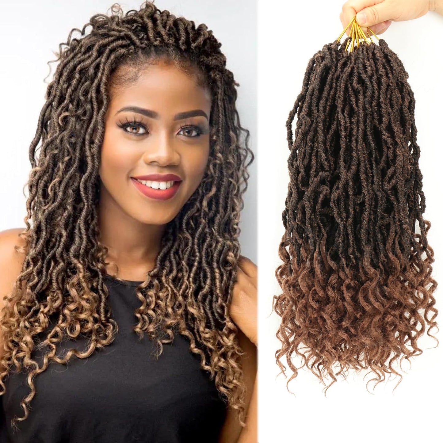 Goddess Locs Crochet Hair - 14 Inch Pre-Looped Boho Faux Locs | Soft Curly Ends for Black Women (1B/30)