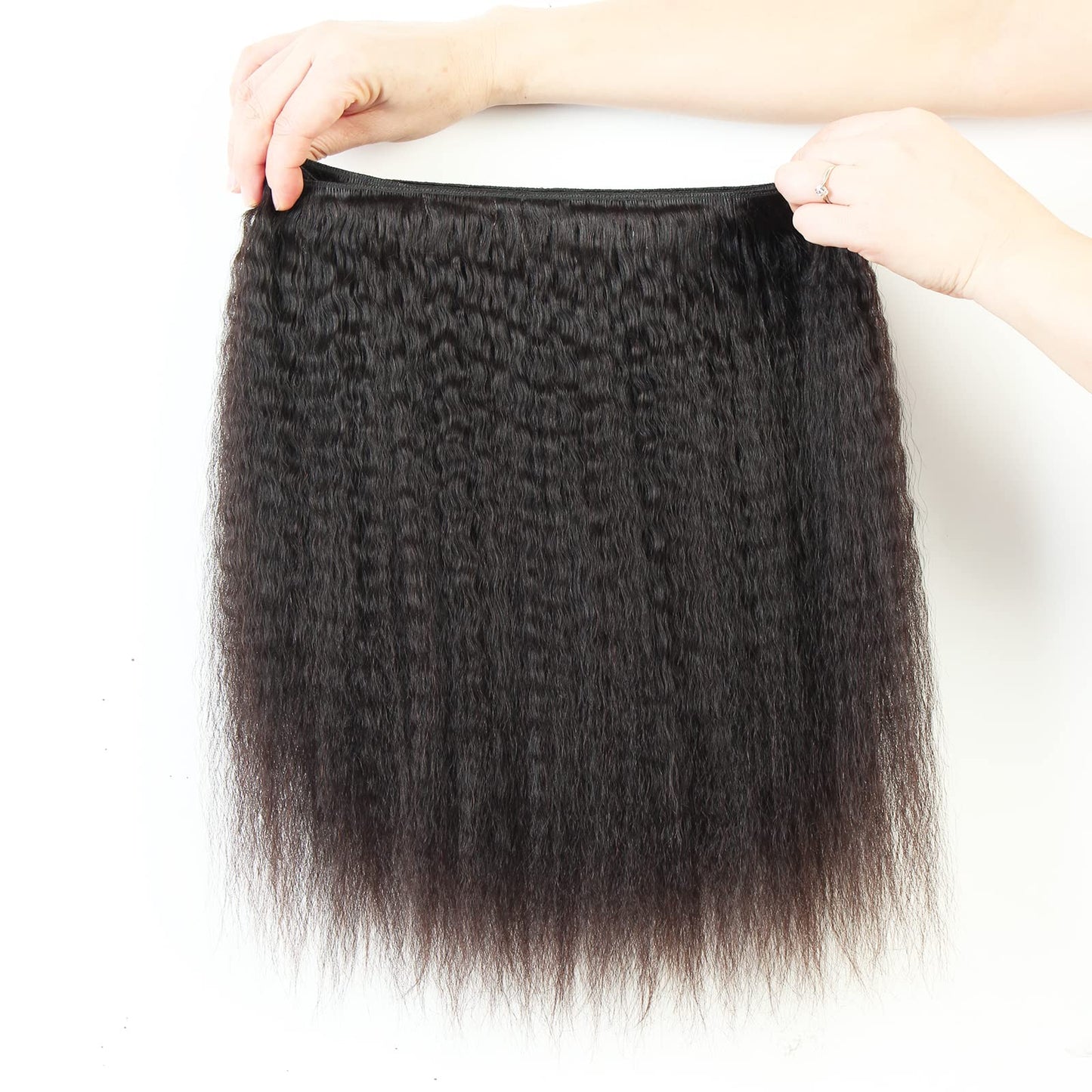 LINYINGYH Kinky-Straight Human Hair 1 Bundle Yaki Straight Bundles 16 inch Brazilian Remy Hair Weave Single Real Unprocessed Virgin Hair One Bundles Natural Color