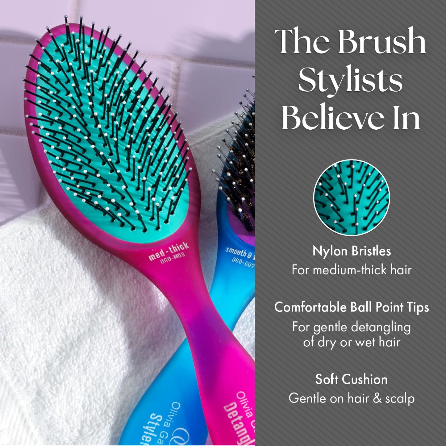 Olivia Garden Detangler Brush - Perfect for Medium to Thick Hair | Ideal for Women, Men & Kids