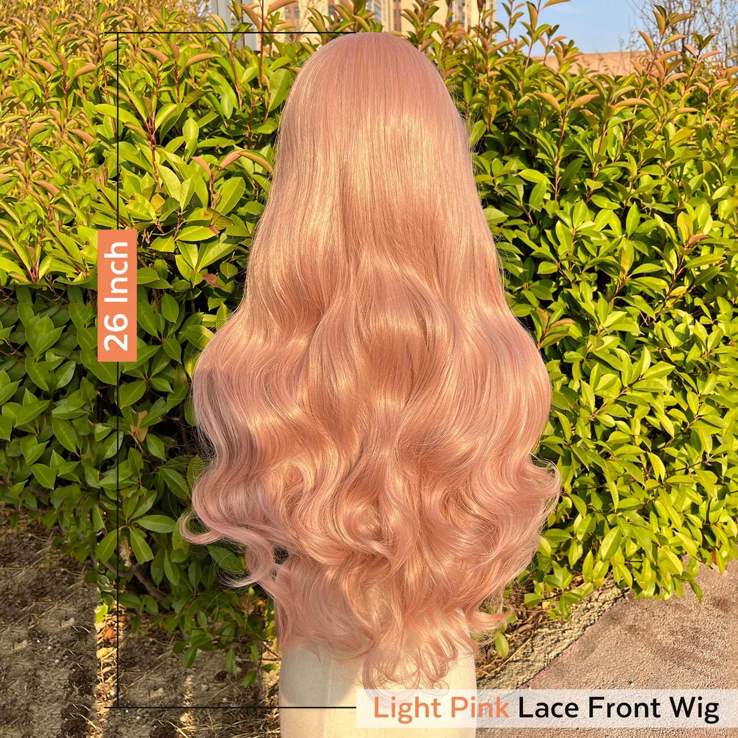 Lady Miranda Pink Synthetic Lace Front Wigs Kanekalon Fiber 26 Inch 13×4 Pre-Plucked Glueless Lace Front Long Wave Wigs with Baby Hair Ready to Wear Light Pink Wig Synthetic Wig for Black Women