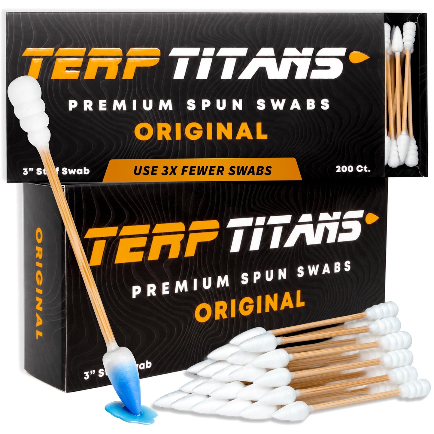 TerpTitans Original – 200ct Boxes (Pack of 6) – Strong Bamboo Cotton Swabs | Dual-Tip: Spiral for Maximum Absorption & Fine Point for Pinpoint Precision