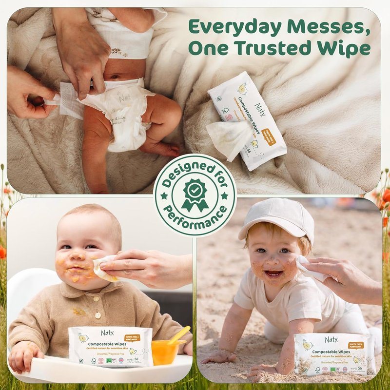 Naty Baby Wipes - Hypoallergenic, Unscented & Plant-Based | 672 Count, Compostable for Sensitive Skin