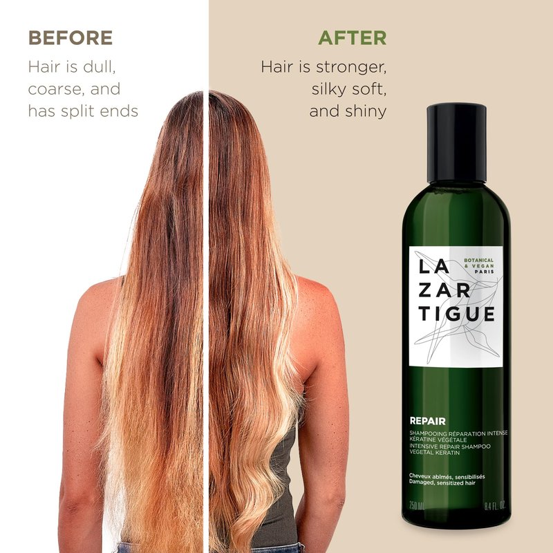 Lazartigue Repair Shampoo, Enriched with Vegetal Keratin, Helps Damage Deep Down & Restructures Hair Fiber, Strengthens Hair and Leaves it Silky Right to the Ends (8.4 Fl Oz)