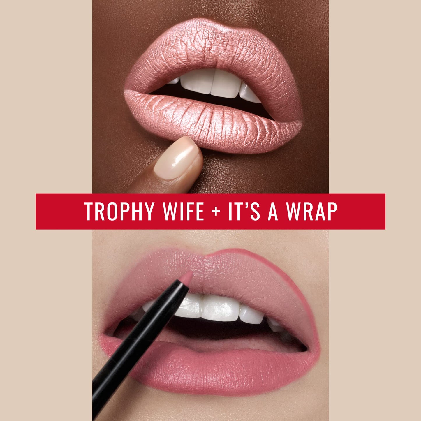 Runway Rogue ‘Trophy Wife’ Frosted Pastel-Pink Silk Glam Long Wear Liquid Lipstick Bundle with ‘It’s a Wrap’ Matte-Pink Designer Liner Lip Liner