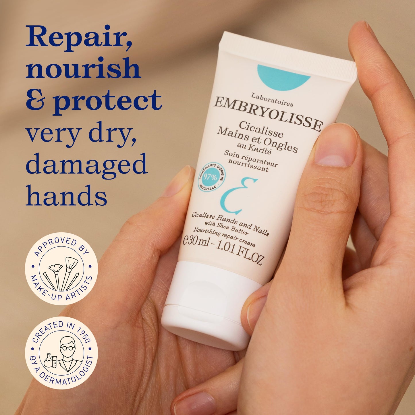 Embryolisse Cicalisse Hand Cream with Shea Butter for Dry Hands, 1.01 Fl Oz