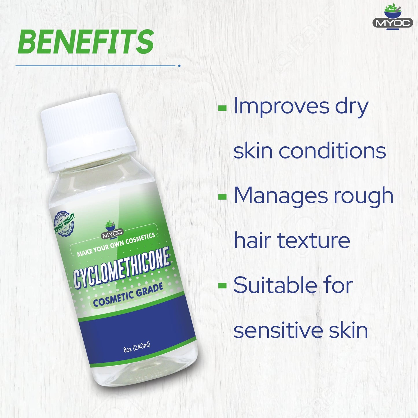 MYOC Cyclomethicone Liquid, Cosmetic Grade for Hair Serum, Skin, Spray, Making Cosmetic, Cyclomethicone Bulk- 8 Oz (Pack of 2)