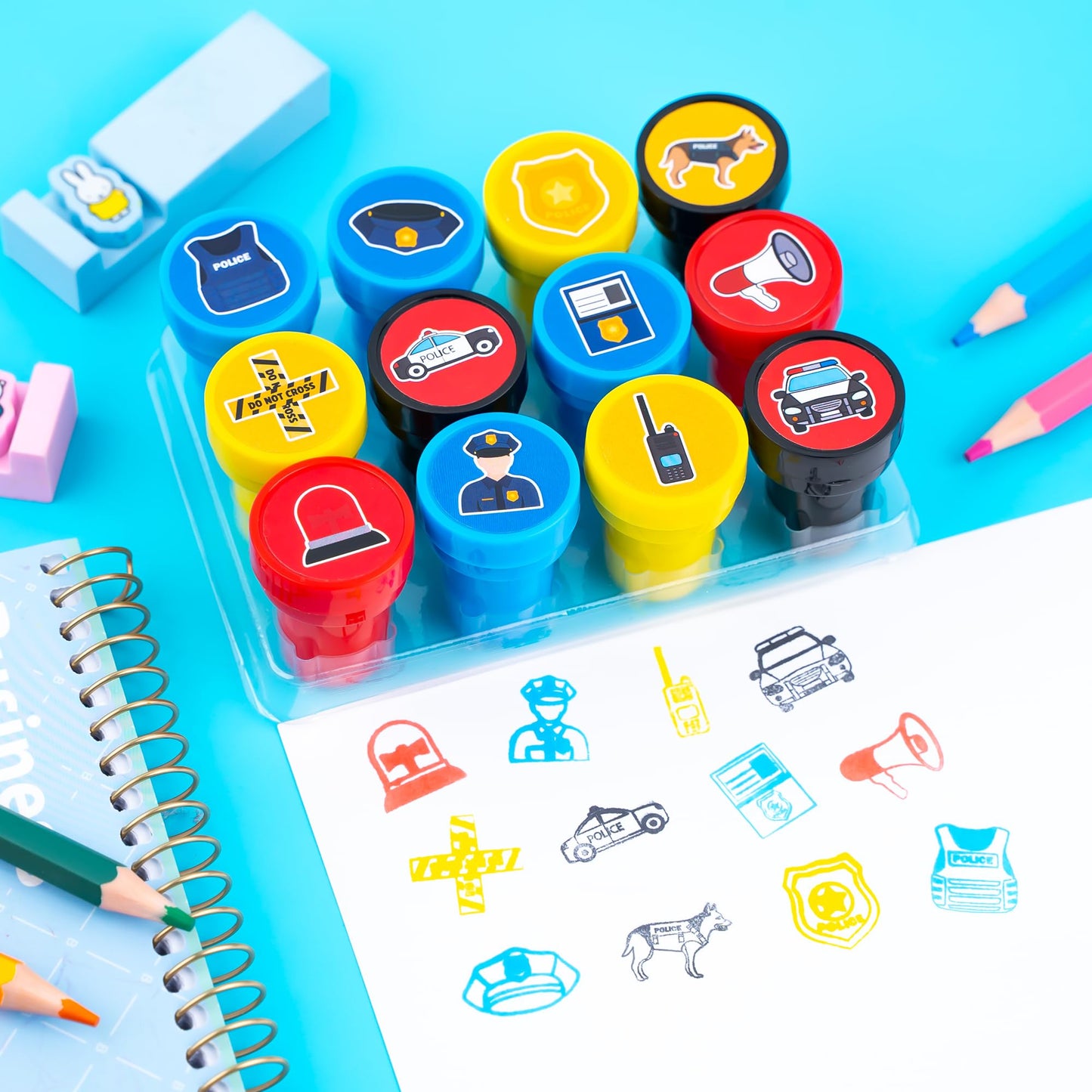 36PCS Police Party Favors - 24PCS Pre-Cut Temporary Tattoos & 12PCS Stamps - Ideal Police Officers Cops Themed Birthday Card Decorations Supplies Goodie Bag Kids Gifts Classroom Rewards Prizes