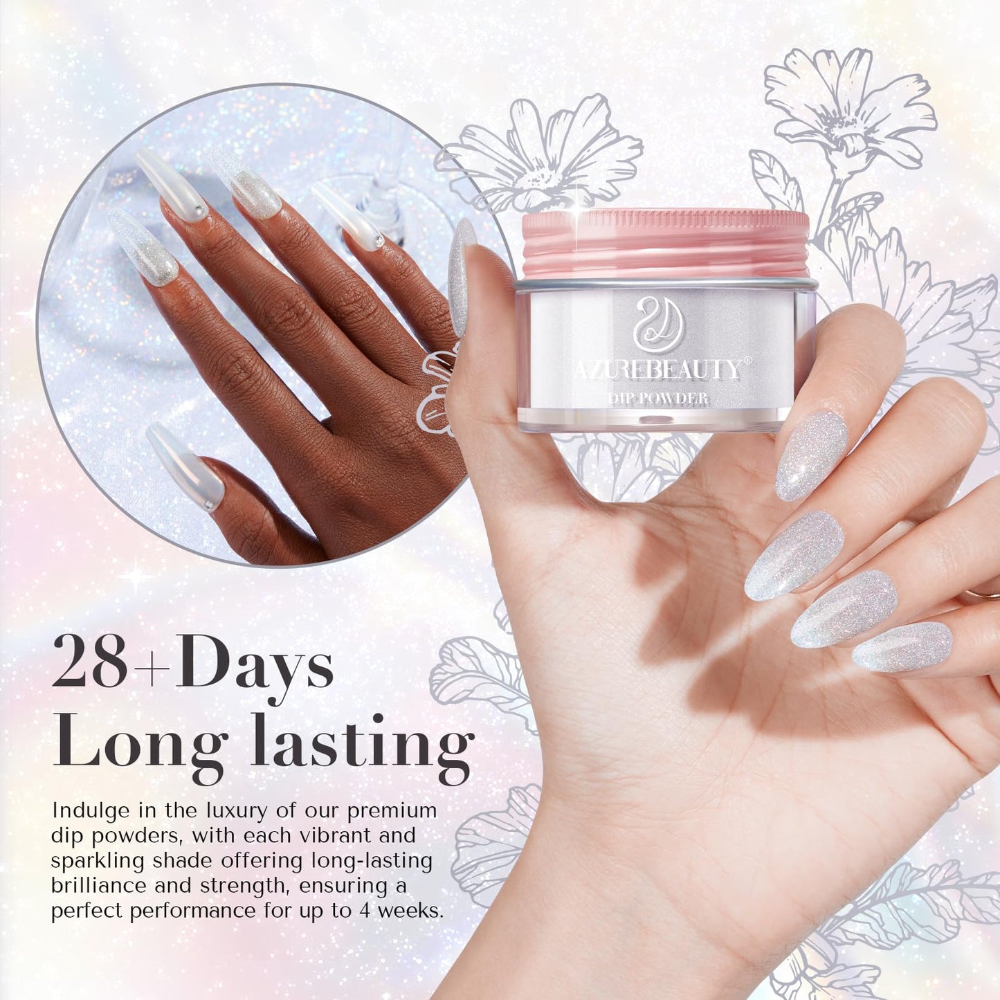 AZUREBEAUTY Grey Glitter Nail Dip Powder Colors 28g/1oz Dipping Powder 2X Shining French Art Starter Manicure Beginner DIY Salon Home Gift Long Lasting Dip Nail Powder