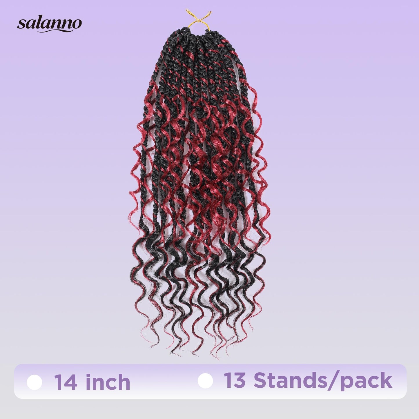 SALANNO Tornado Colorful Spirals Goddess Pre-looped Box Braid Extensions Crochet Hair for Black Women - Synthetic Boho Crochet Braids with Curly Ends(14inch, 9packs, 1B/132)