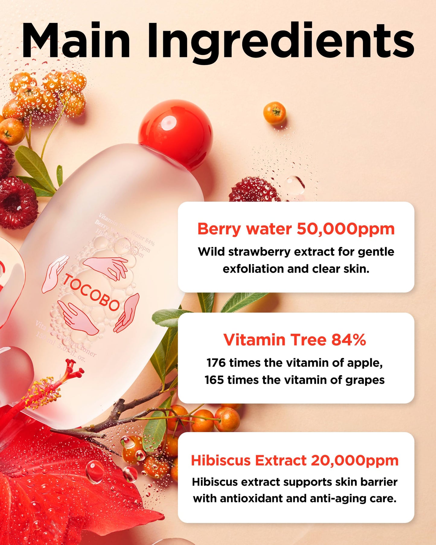 TOCOBO Vita Berry Pore Toner – Korean Vegan Alcohol-Free Face Toner with Hibiscus, Niacinamide & Vita Berry Water for Pore Tightening - Oil Balancing & Gentle Exfoliation, 5.07 fl.oz.