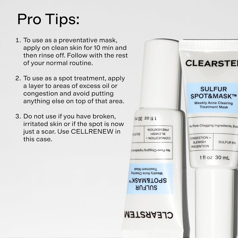 CLEARSTEM Sulfur Spot & Mask | Acne-Fighting Face Mask with Kaolin Clay & Glycolic Acid for Clear Skin - Weekly Treatment