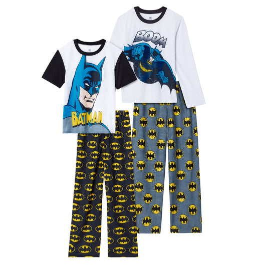 BATMAN Boys Pajamas for Kids | 4 Piece Sleepwear Sets for Boys Pajama Bottoms and Sleep Shirts for Big Boy and Toddlers Blue-grey