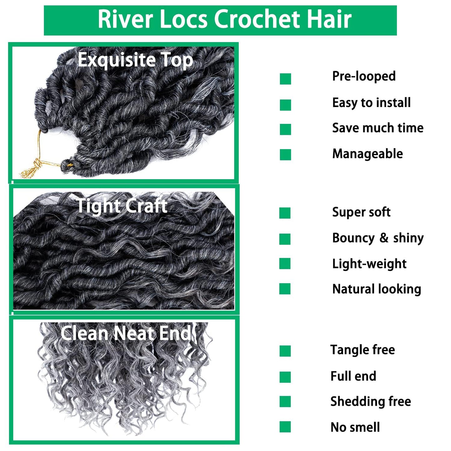 Faux Locs Crochet Hair 18 Inch Goddess Locs Ombre Grey Crochet Hair for Women 6 Packs Soft River Gray Pre Looped Braids with Curly Ends Boho Hippie Synthetic Hair Extensions, 1b/grey