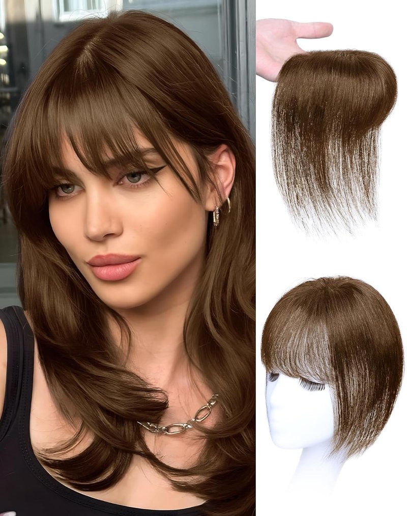 Real Human Hair Toppers for Women - 360° Clip-On Bangs for Daily Wear | 10 Inch Brown