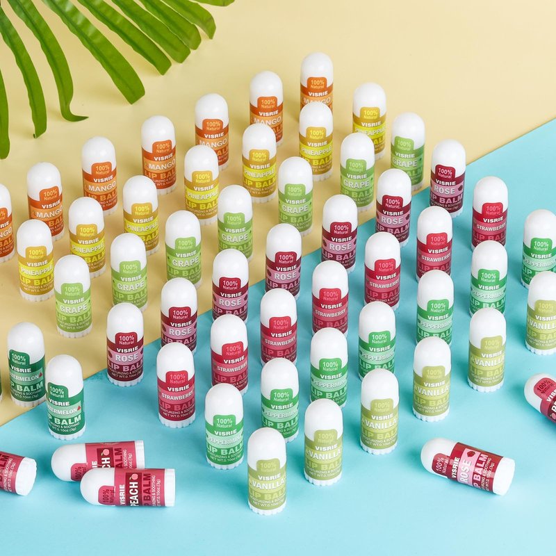 VISRIE 120 Pack Mini Lip Balm Bulk, Natural Lip Balm with Vitamin E & Beeswax, Moisturizing Lip Care for Dry Lips, Perfect for Party Favors, Care Packages & Small Gifts