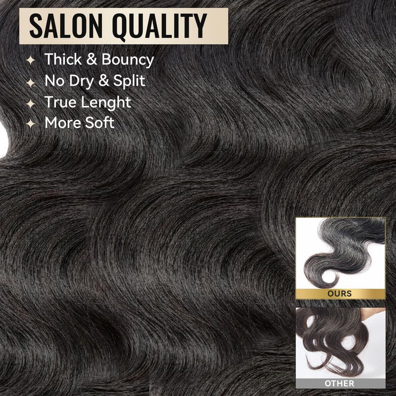 WEQUEEN Bundles Human Hair Body Wave 16A Brazilian Virgin Hair Bundles, Silky and Soft, 16 Inch Thick Weave Natural Black