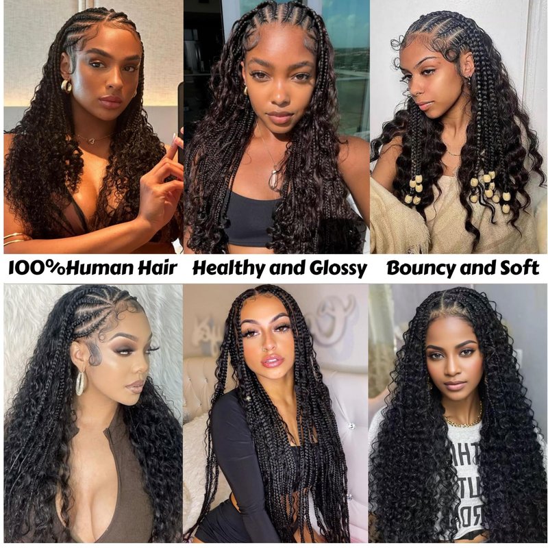 Human Braiding Hair for Boho Braids Deep Wave Bulk Human Hair 18 Inch 12A Knotless Boho Braiding Curly 100% Virgin No Weft Extensions Bohemian Braids 3 Bundles/Pack Natural Color