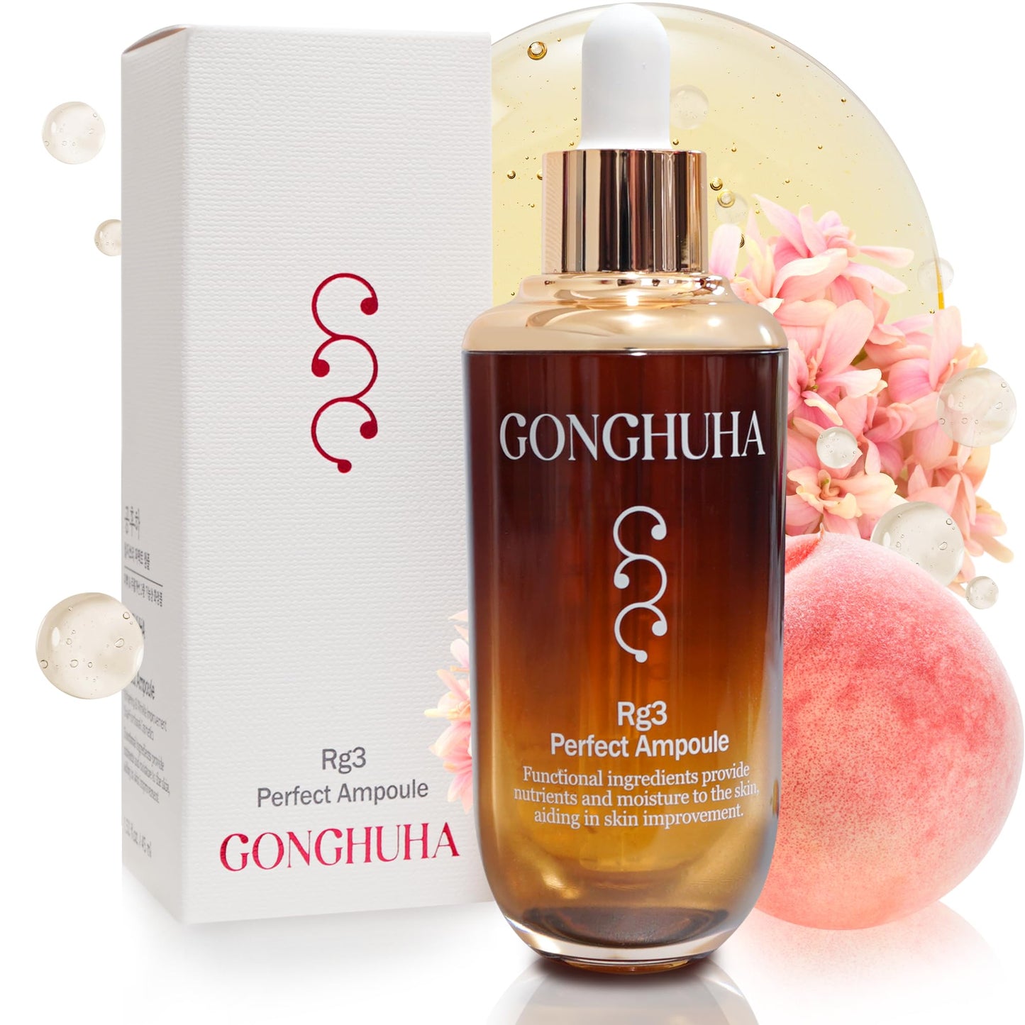 GONGHUHA RG3 Perfect Ampoule Intensive Anti-Aging Skincare with Red Ginseng for Even Skin Tone, Wrinkle Reduction, and Enhanced Elasticity – 45ml