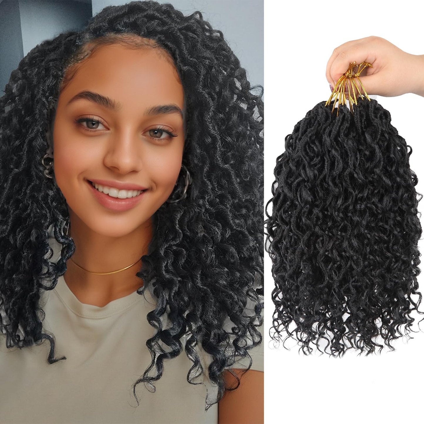 Sosihua Goddess locs crochet hair, 9 packs soft boho faux locs with curly ends bohemian crochet dreads for black women 12 Inch (Pack of 9)#1B