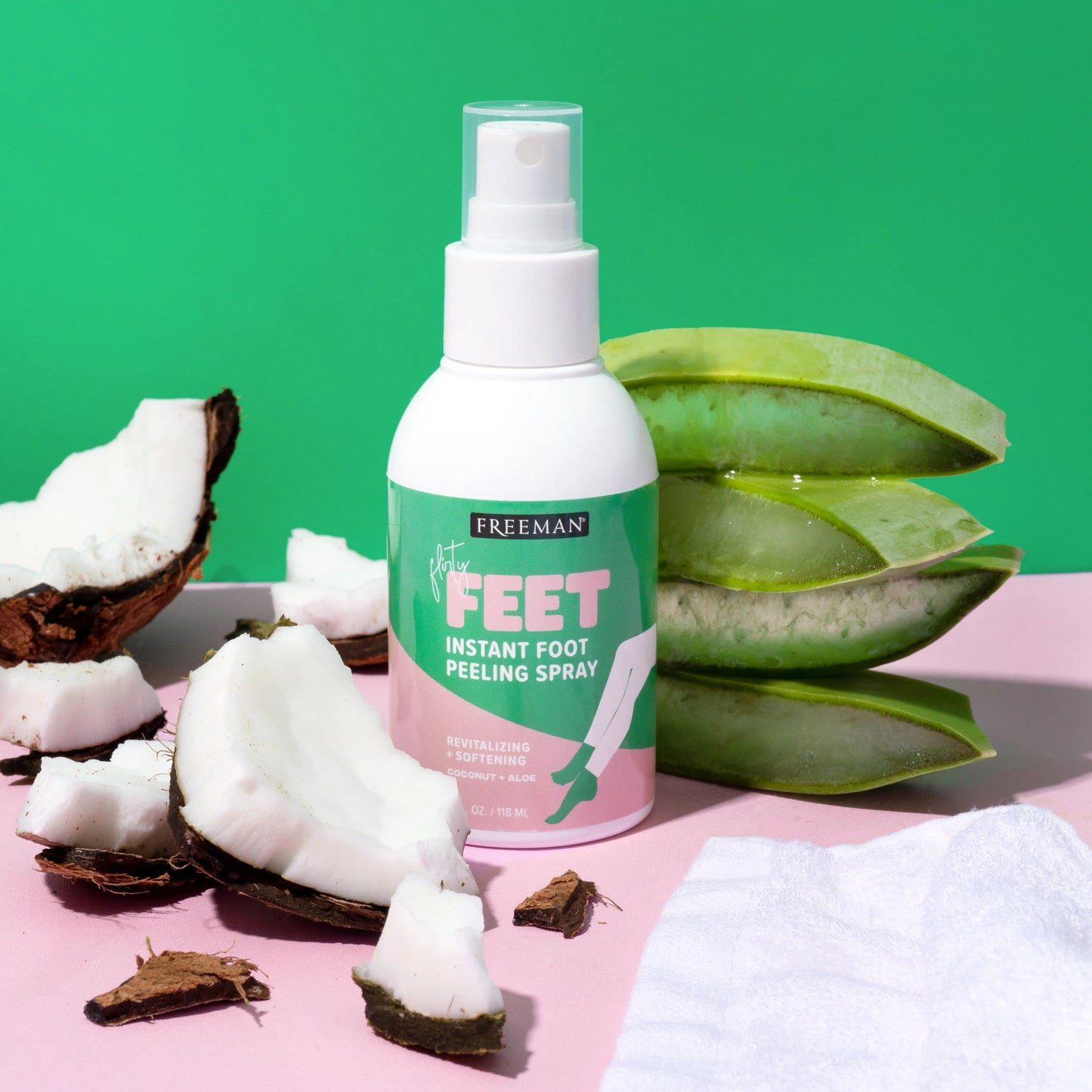 Freeman Flirty Feet Coconut and Aloe Instant Peeling Foot Spray, Softening Foot Peel Mask Exfoliates & Removes Dead Skin, Moisturizes Dry Feet, Clean Ingredients, 4 fl.oz./ 118 ml Bottle (Pack of 2)