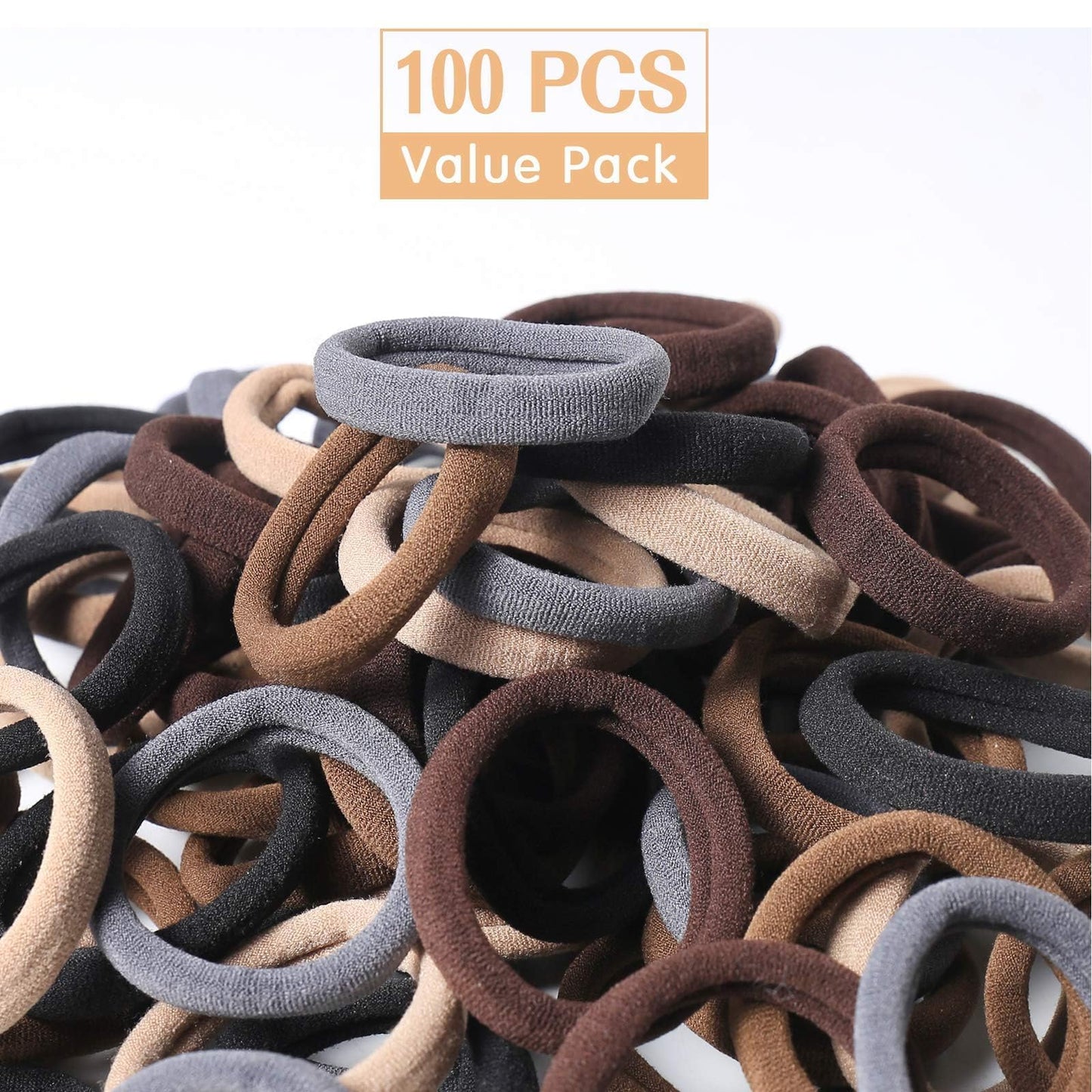 Bessrung 100 Pcs Thick Seamless Brown Hair Ties, Ponytail Holders Hair Accessories for Women Girls No Damage for Thick Hair Daily Use(Natural Colors)
