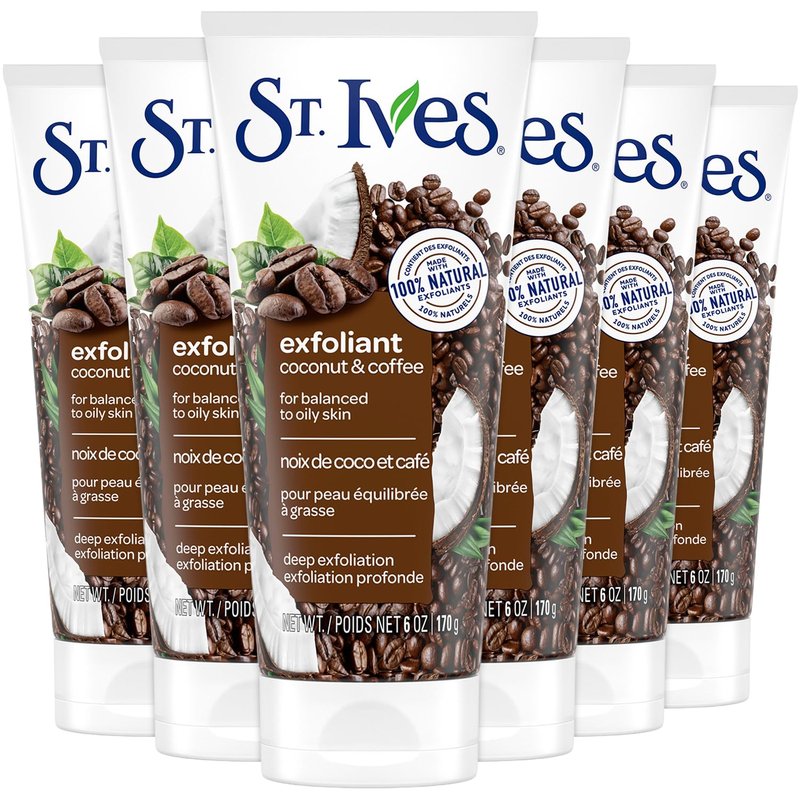 Energizing Coconut & Coffee Facial Scrub - Deep Exfoliant for Fresh Glowing Skin | 6-Pack, 6 Oz Each