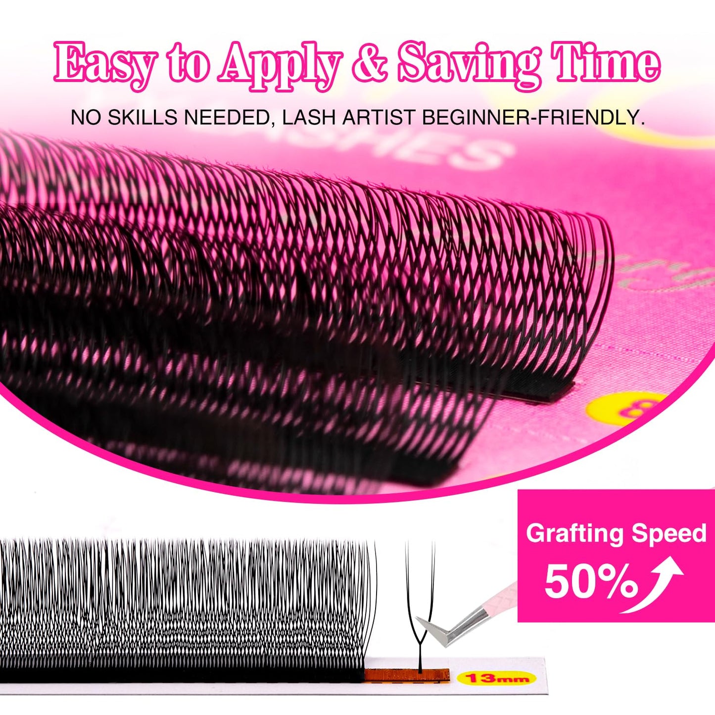 TDANCE U Lash Extensions 2D 3D 4D 5D UU Lash Fans Eyelash Extension U Shaped Natural Volume Lashes Extension Soft Matte Black Lashes(UU-2D-0.07-D,8-15mm)