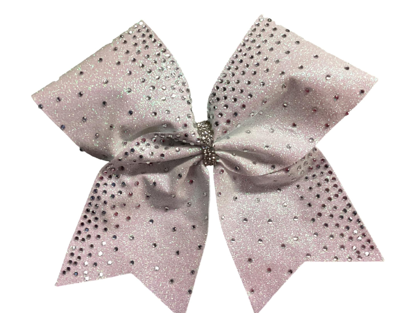 White Rhinestone Ombre Glitter Cheer Bow with Silver Center 7" across