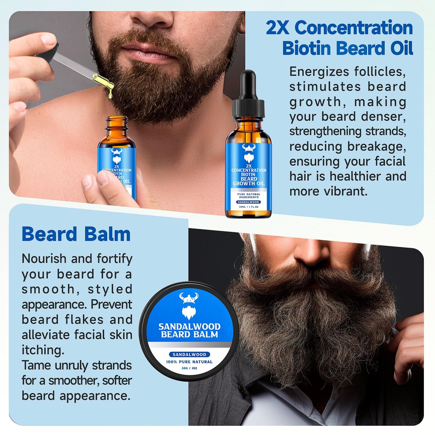 MistySprite Sandalwood Beard Growth Oil with 2X Concentration Biotin for Men and Cedarwood Beard Growth Oil with 2X Concentration Biotin for Men，Natural Ingredients & Thickens Facial Hair Growth