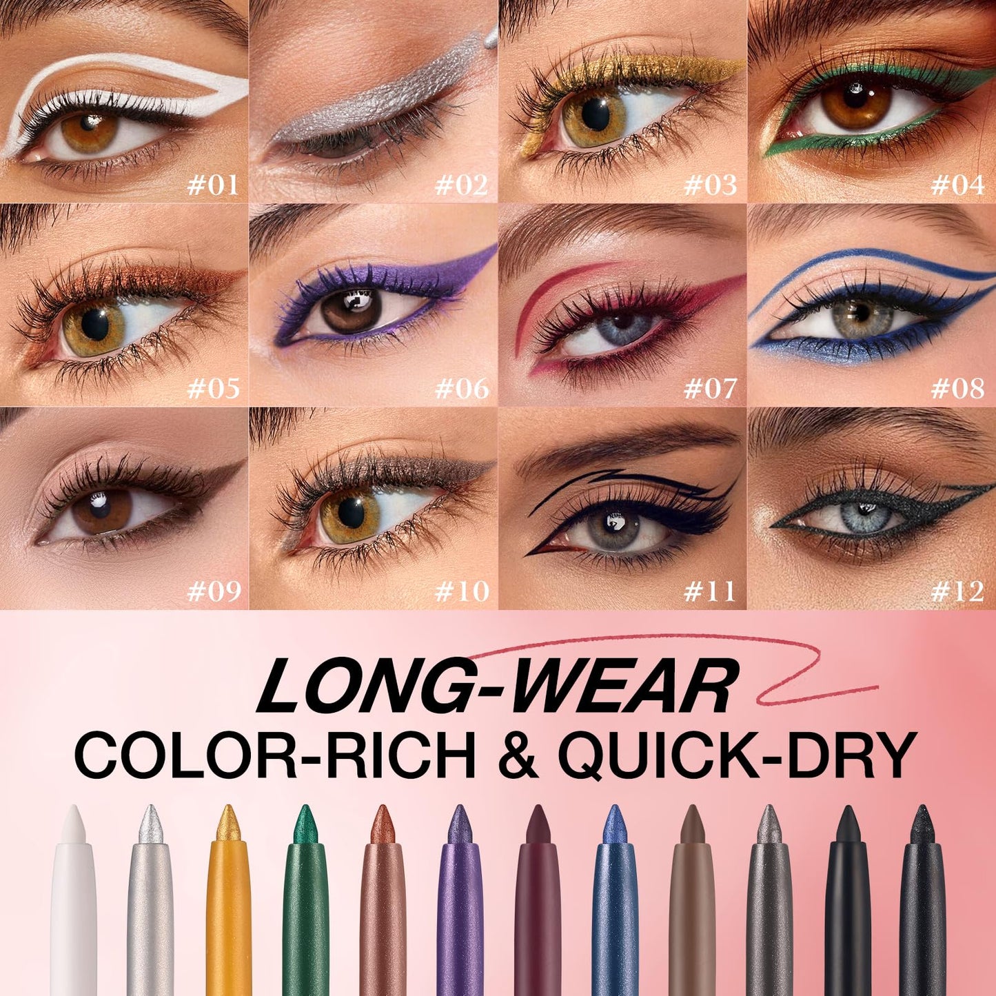LANGMANNI 12Pcs Metal Colorful Eyeliner Pencil Set - Matte & Shimmer Eye Makeup,Smooth Use Long-Lasting & Waterproof Eyeliner Set