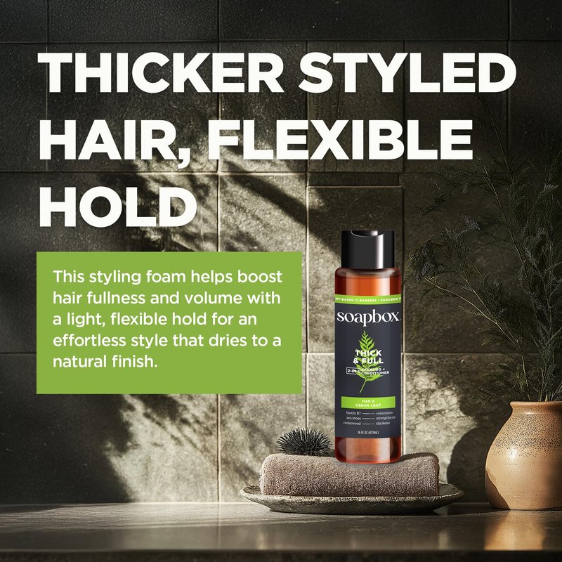 Soapbox Men's Thicken & Style Foaming Texturizer, Hair Looks Thicker, Fuller, & Volumized - Clean Ingredients Free of Harsh Chemicals, Sulfates, Parabens & Silicones - Styling Hair Products for Men