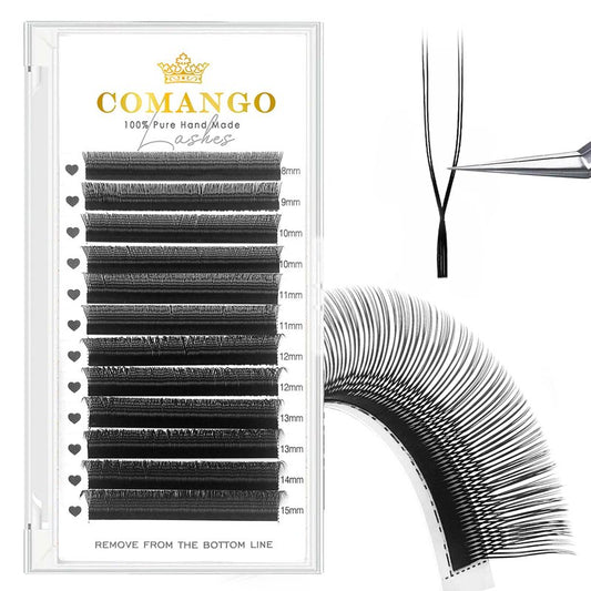 CoMango U Lash Extensions Premade Fans U Shape Eyelash Extension 2D UU Lash Fan Double Tips D Curly U Type Volume Lashes Fan 0.07mm Natural Eyelash Extensions Salon Supplies(black,UU-0.07-D-8-15mm)