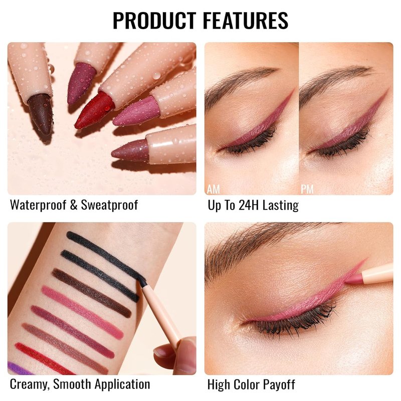 Black Eyeliner Pencil - Waterproof Smudge-Proof Retractable Eye Liner for Precision Application | Vegan & Cruelty-Free, 01 Noir