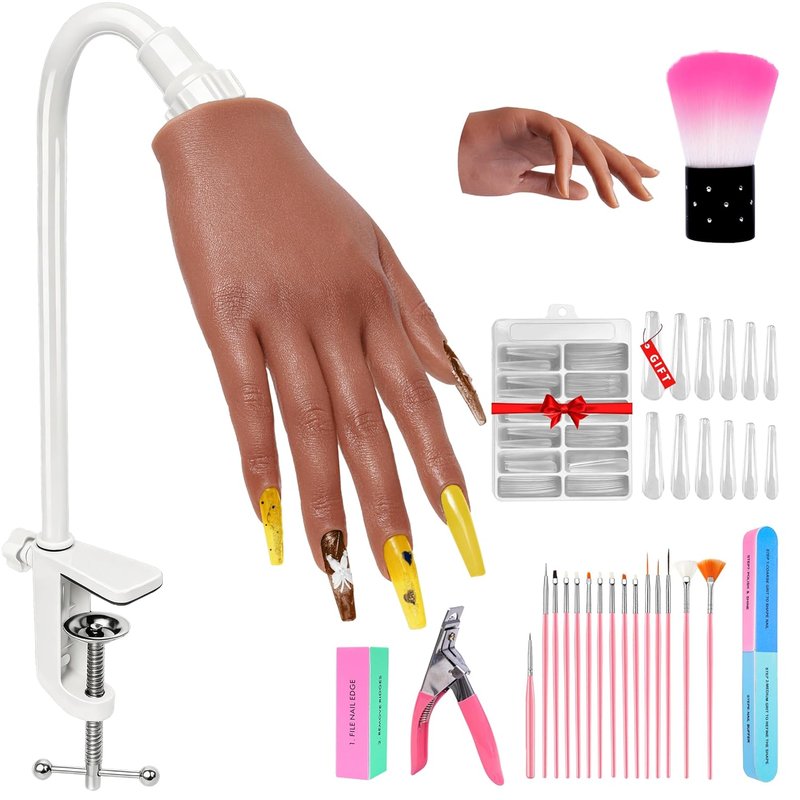 Acrylic Nail Practice Hand - Flexible Silicone Kit for Beginners | Bendable Fingers & Nail Art Supplies