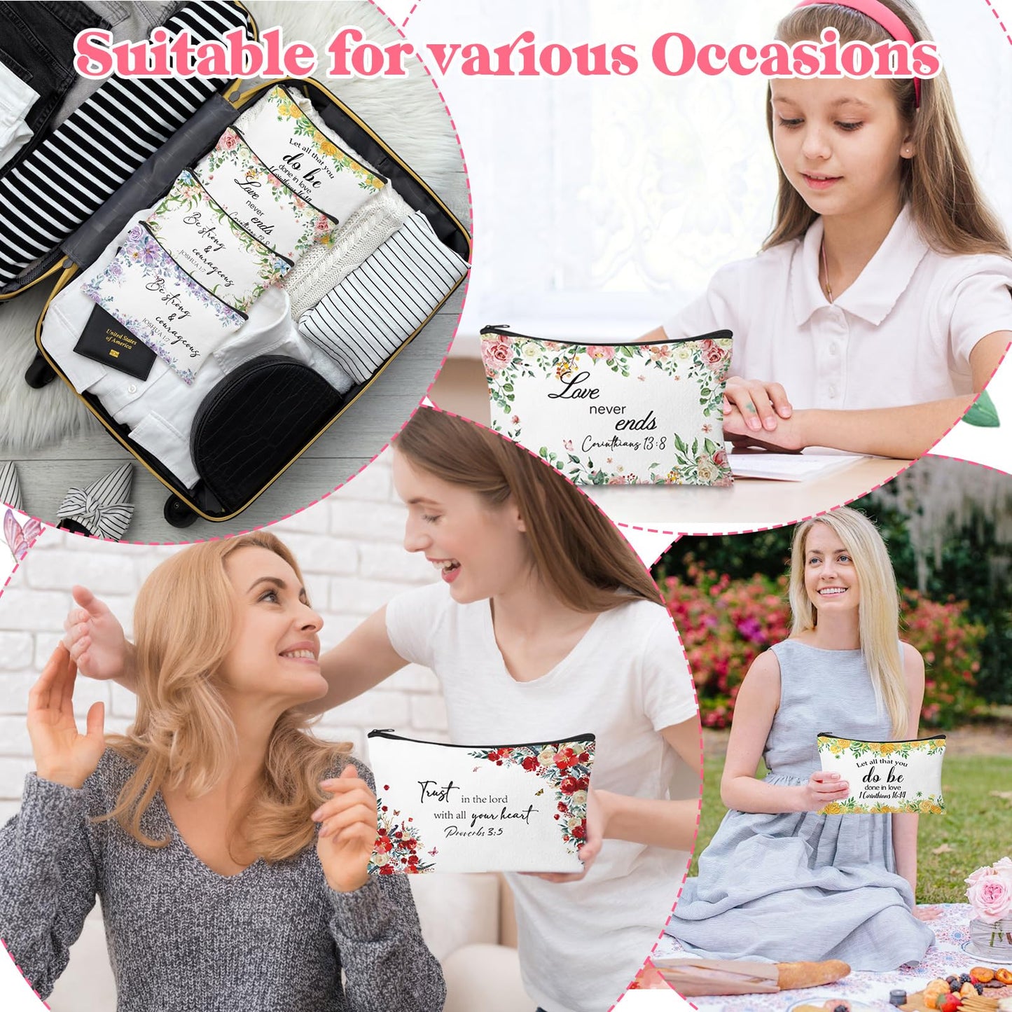 30Pcs Christmas Makeup Bags Canvas Cosmetic Bags with Zipper Portable Santa Gnomes Snowman Xmas Canvas Gift Bag Goodie Bag Travel Toiletry Pouch for Women Holiday Present Xmas Party Gift