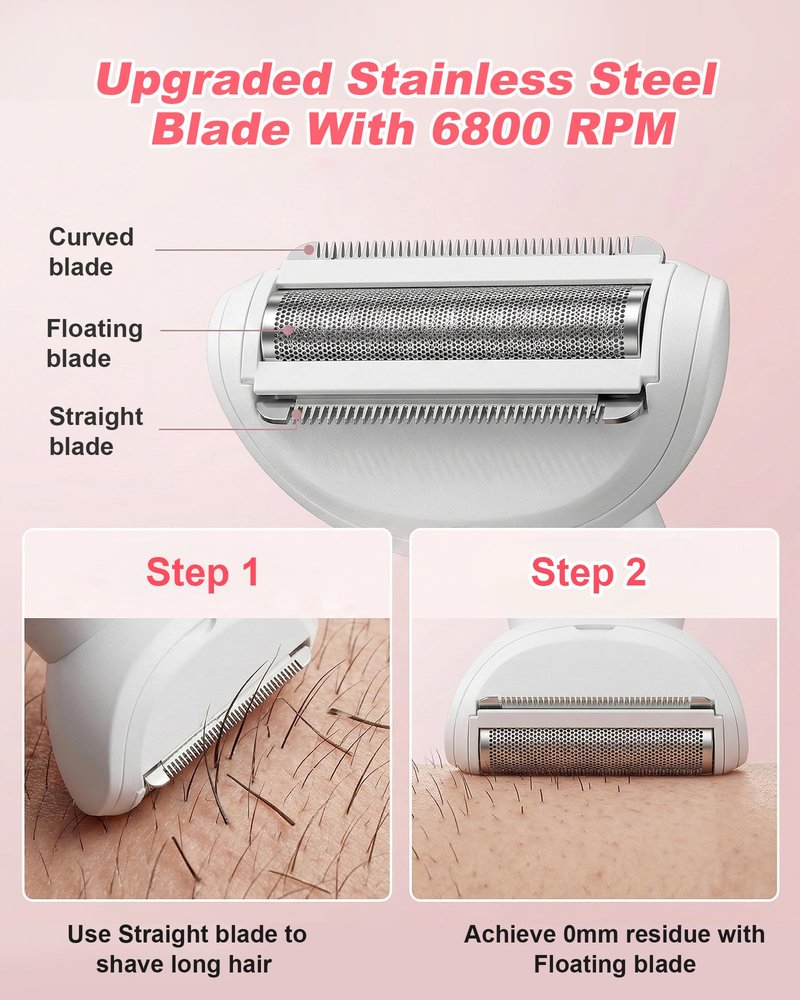 Bikini Trimmer for Women, Electric Razors for Silk Skin 5-in-1, IPX7 Waterproof, USB Rechargeable, Electric Razors for Women for Face, Eyebrows, Body, Bikini Zone with Charging Station