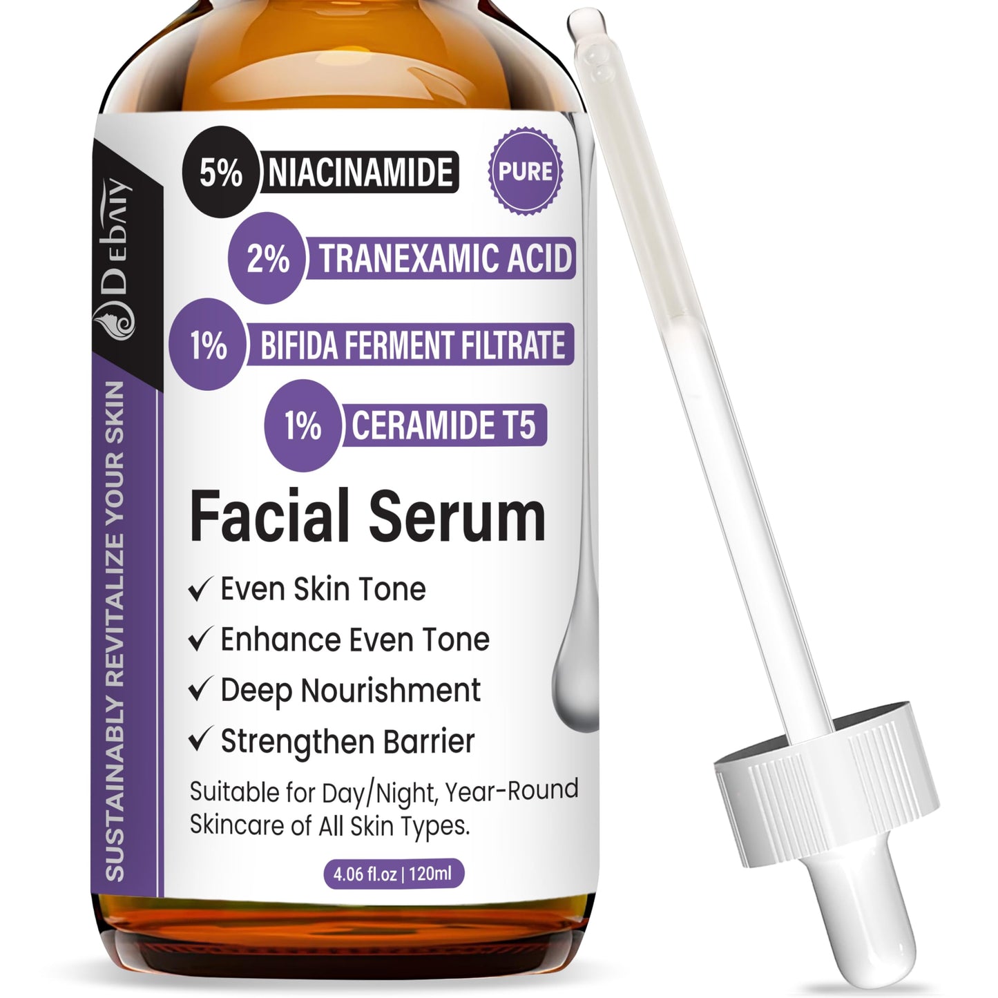 DEBAIY 5% Niacinamide Facial Serum with Tranexamic Acid Enhance Even Tone & Strengthen Skin Barrier (4.06fl.oz/120ml)