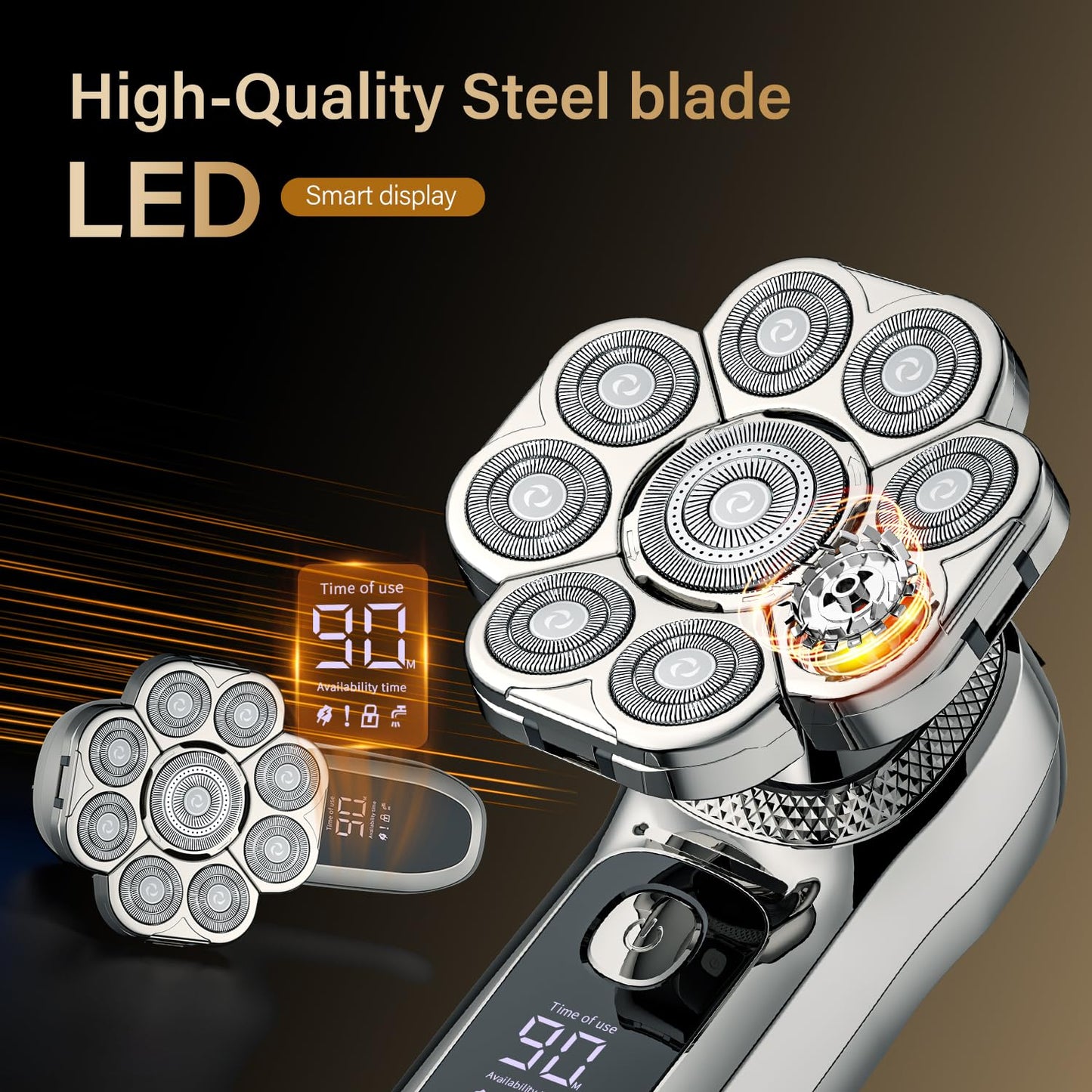 9 Floating Heads Detachable Head Shavers,6 in 1 Electric Razor IPX6 Waterproof for Bald Men, Wet Dry Mens Grooming Kit,LED Display Rechargeable 9D Rotary Shaver Grooming Kit with Type-C Charge