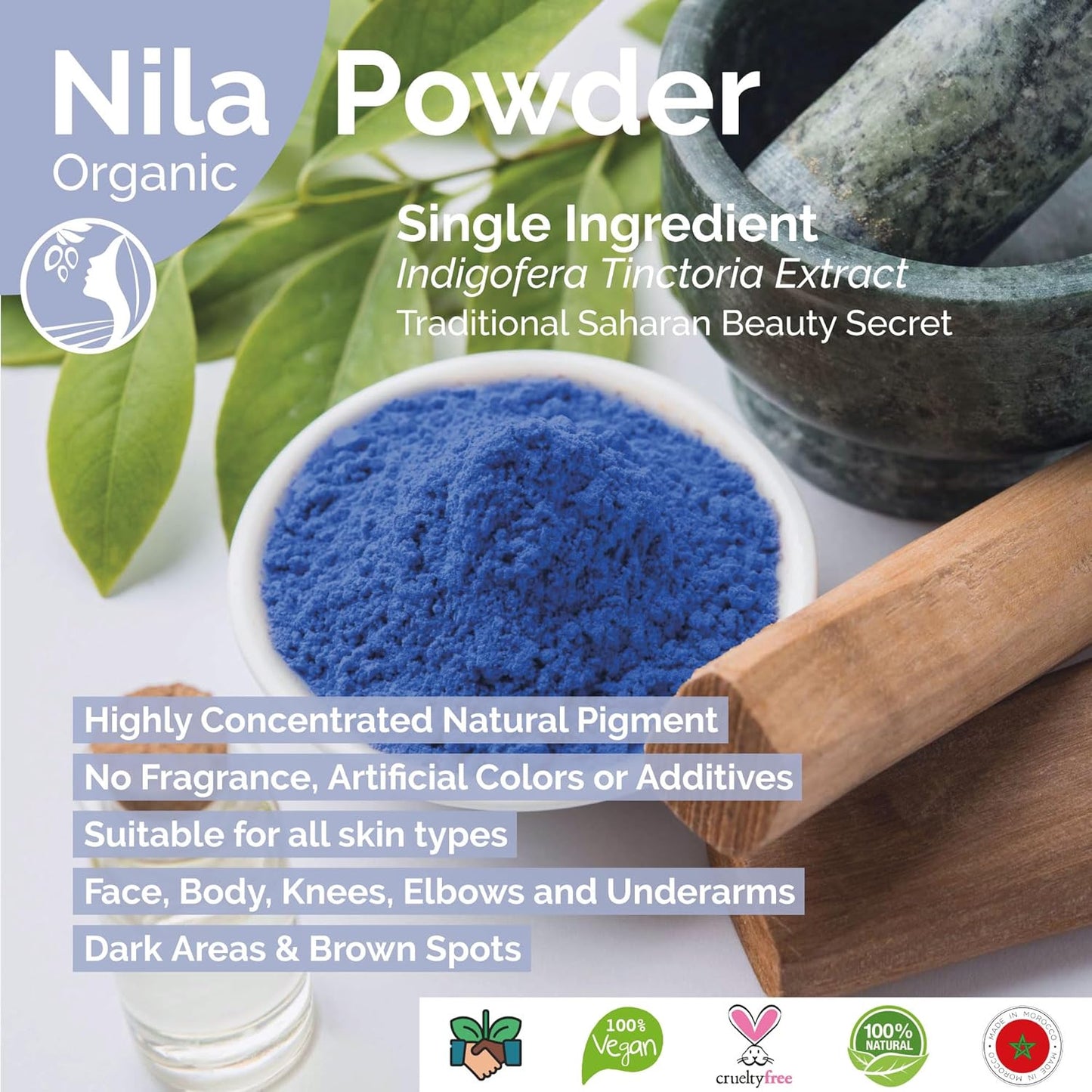 Pure Nila Indigo Powder - Natural Moroccan Face & Hair Care | 50g Exfoliating & Moisturizing