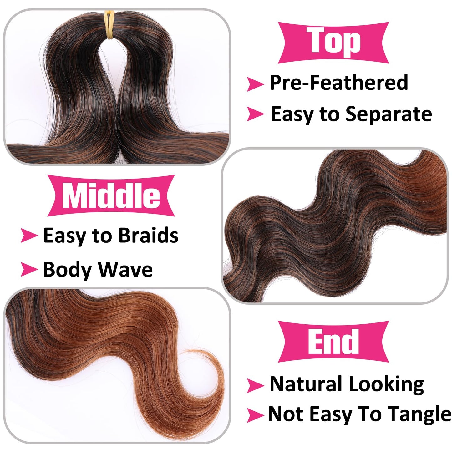 Unionbeauty 30 Inch 9 Packs Body Wave Braiding Hair Pre-Feathered Braiding Hair Ombre Ocean Deap Twist Synthetic Crochet Hair for French Curl Crochet Braids Easy Braids Hair Extension for Women (T30#)