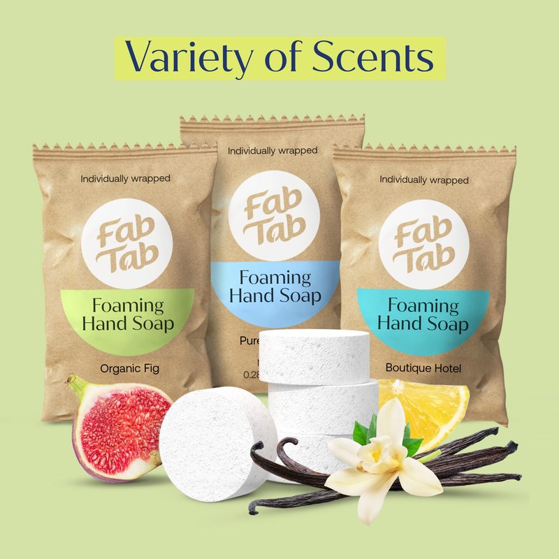 FabTab Dual Foaming Hand Soap Kit - 6x Plant-based Hand Wash Tablets -Convenient & Easy To Use 2x Refillable Glass Bottles - Variety Fragrances - (6x11.9 Fl Oz Bottles Of Soap)