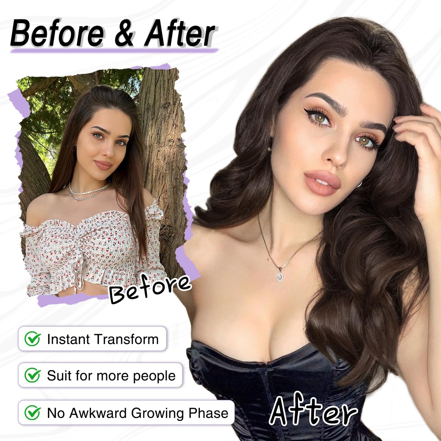 MORICA Dark Brown Wigs for Women 18 Inch Middle Part Medium Length Short Curly Wavy Wigs,Natural Synthetic Hair Womens Wigs for Daily Party/Halloween Use