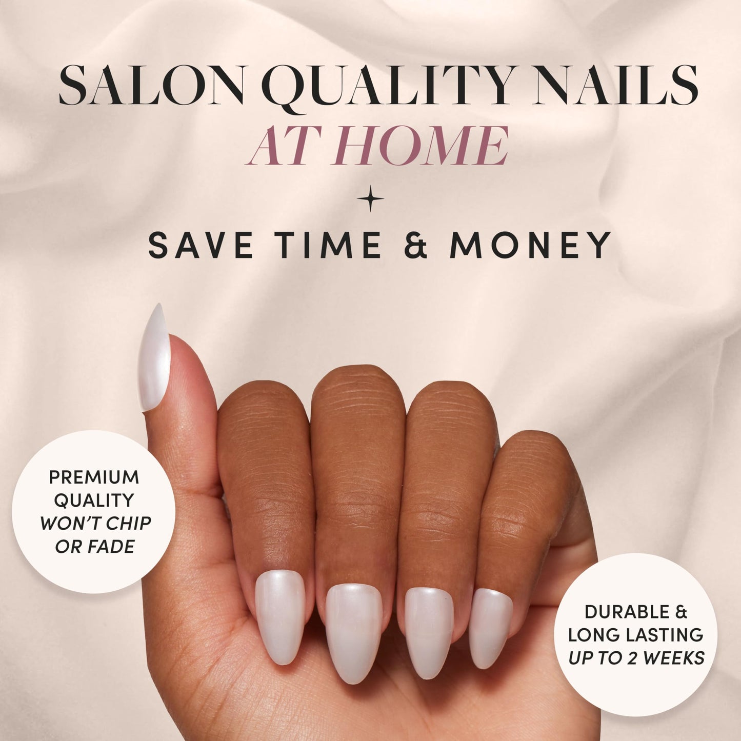 Glamnetic Press-On Nails & Adhesive Nail Tabs - Hailey | Glossy, Semi-Transparent, Short Almond Nails, Reusable | 15 Sizes - 30 Nail Kit with Adhesive Tabs