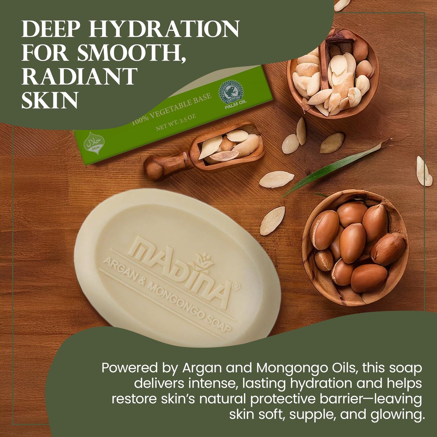 Madina Argan & Mongongo Soap Bar – Hydrating, Deep Moisturizing, Antioxidant, Natural Oils, Gentle Cleanser for Face & Body, For Dry & Sensitive Skin, 6 Pack (3.5 oz Each)