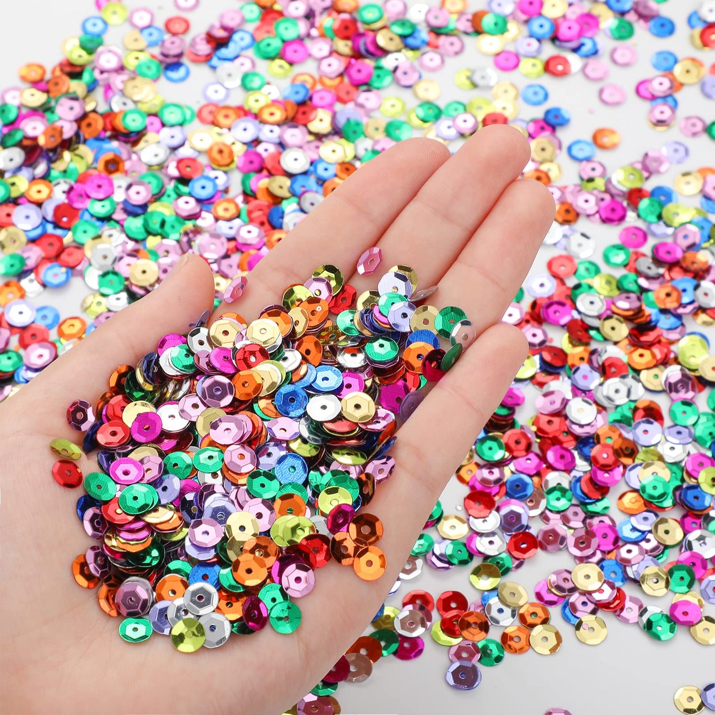 Yuxung 80000 Pcs Bulk Loose 6 mm Round Embroidery Sequins with Holes Rainbow Sequins for Crafts with Storage Box Spangles for Jewelry Making Sewing DIY Art(320 Grams)