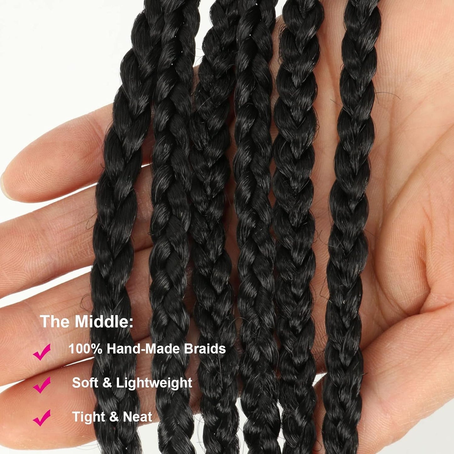 Box Braids Crochet Hair - 24 Inch Pre-Looped Synthetic Extensions | 6 Bundles for Black Women - Medium Knotless, Black 1B