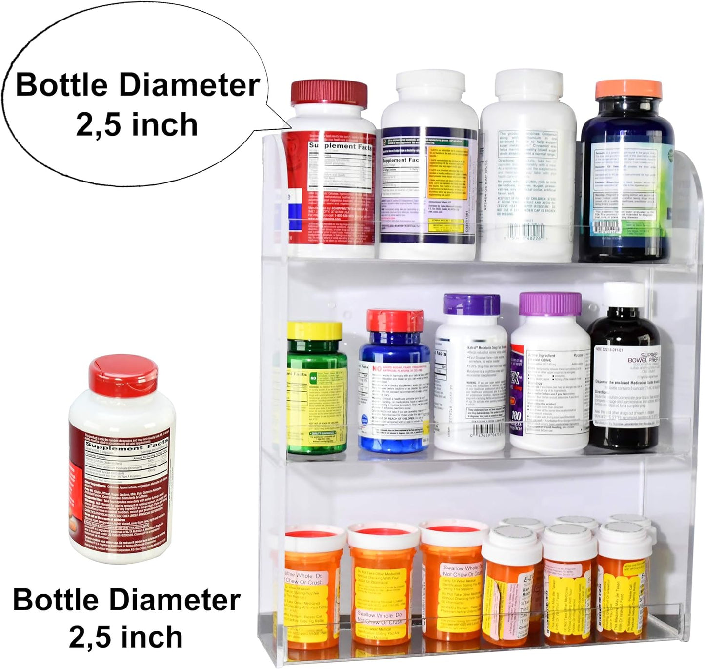 Acrylic Nail Polish Rack - Wall-Mounted Display for 48 Bottles | Clear Organizer with Microfiber Cloth (3 Tier)